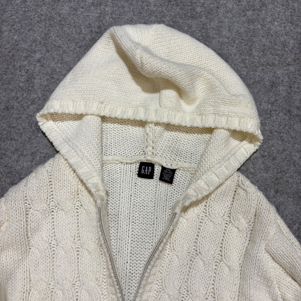 Gap Women Cream Cable Knit Full Zip Hooded Sweater XXL 14-16 Cardigan Off White